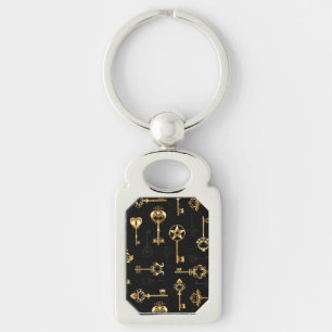 Seamless Pattern with Golden Keys Keychain