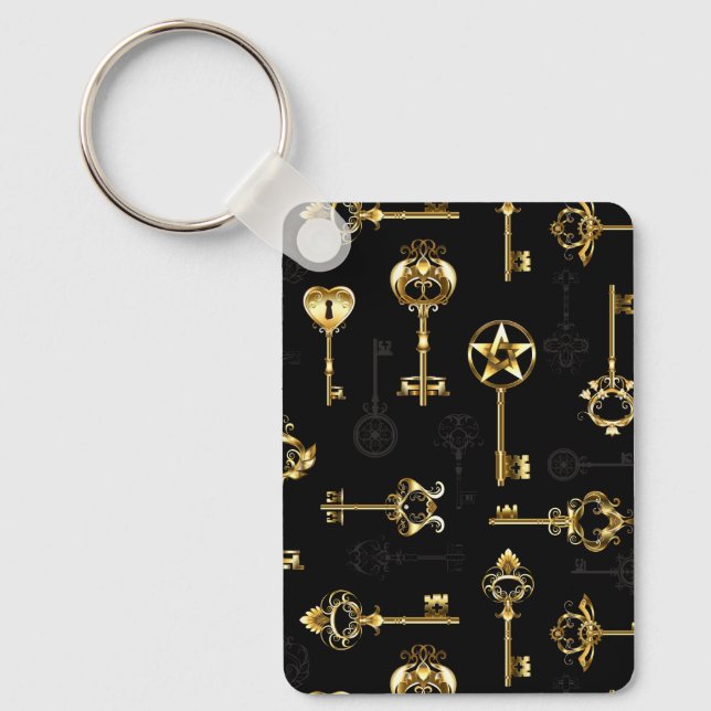 Seamless Pattern with Golden Keys Keychain (Front)