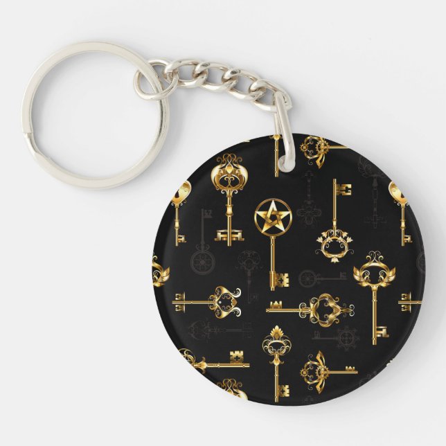 Seamless Pattern with Golden Keys Keychain (Front)