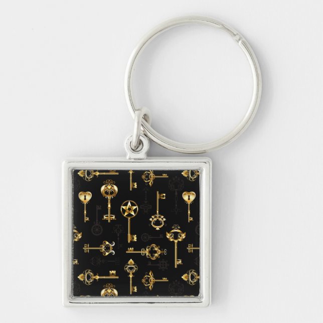 Seamless Pattern with Golden Keys Keychain (Front)