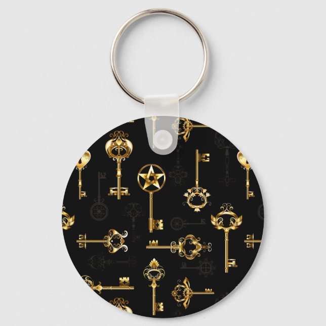 Seamless Pattern with Golden Keys Keychain (Front)