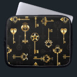 Seamless Pattern with Golden Keys Laptop Sleeve<br><div class="desc">Seamless pattern of antique,  gold and silhouette keys on black background.</div>