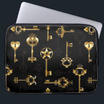 Seamless Pattern with Golden Keys Laptop Sleeve<br><div class="desc">Seamless pattern of antique,  gold and silhouette keys on black background.</div>