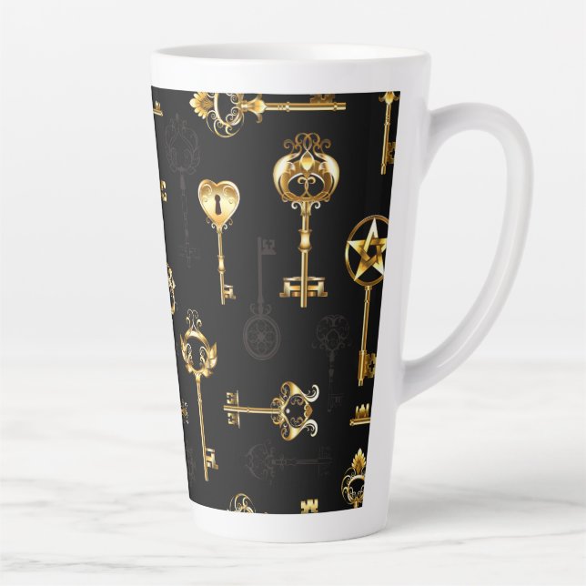 Seamless Pattern with Golden Keys Latte Mug (Right)