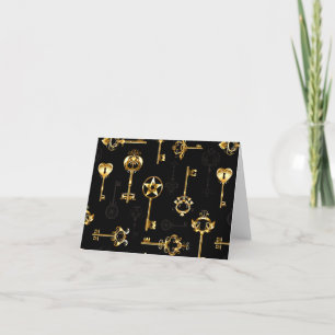 Seamless Pattern with Golden Keys Letterpress Thank You Card