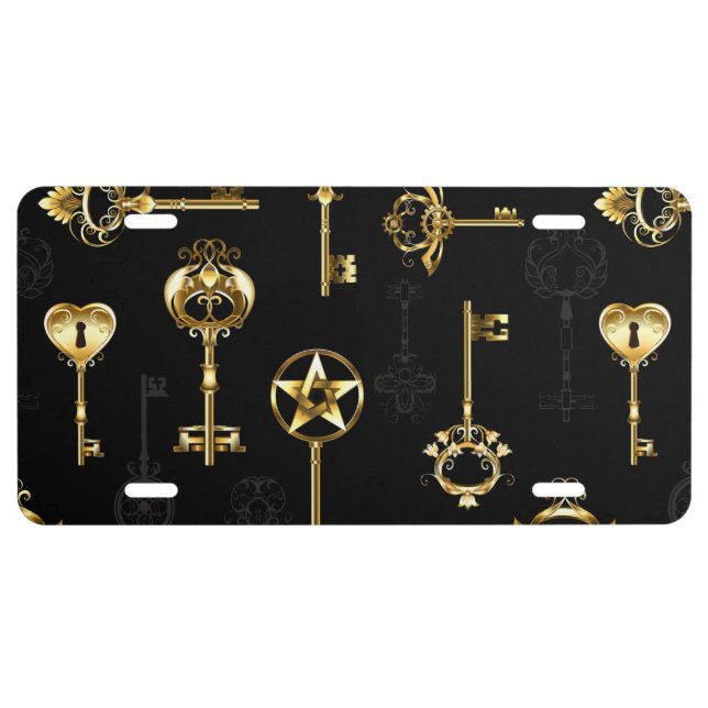 Seamless Pattern with Golden Keys License Plate (Front)