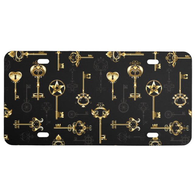 Seamless Pattern with Golden Keys License Plate (Front)