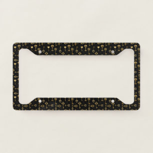 Seamless Pattern with Golden Keys License Plate Frame