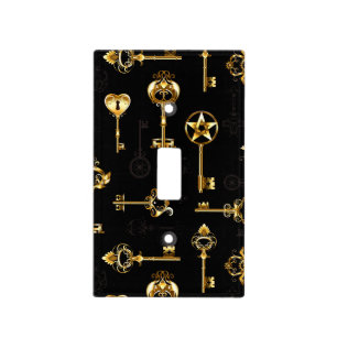 Seamless Pattern with Golden Keys Light Switch Cover