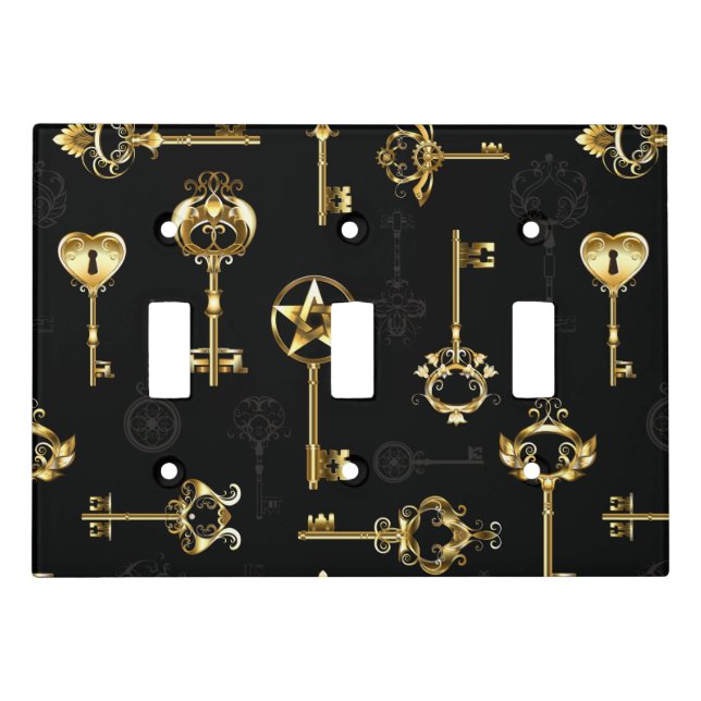 Seamless Pattern with Golden Keys Light Switch Cover (Front)