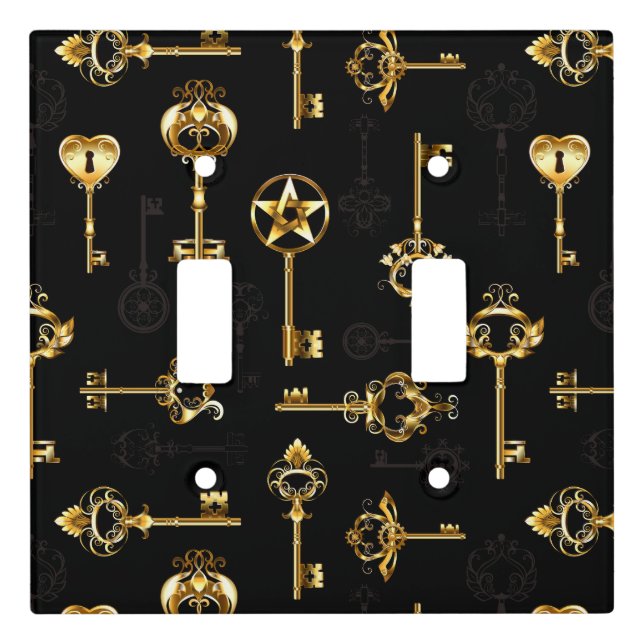 Seamless Pattern with Golden Keys Light Switch Cover (Front)
