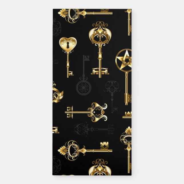 Seamless Pattern with Golden Keys Magnetic Notepad (Front)