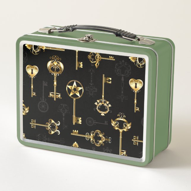 Seamless Pattern with Golden Keys Metal Lunch Box (Front)