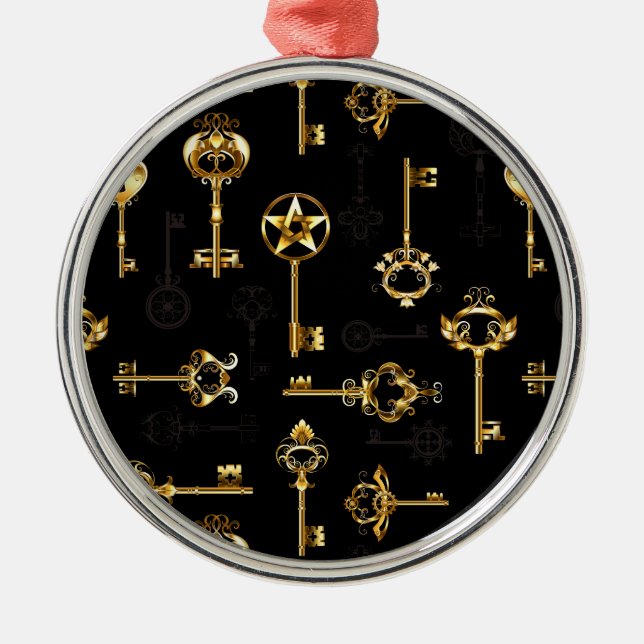 Seamless Pattern with Golden Keys Metal Ornament (Front)