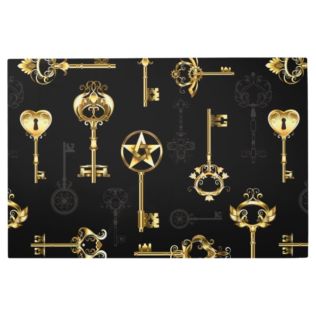 Seamless Pattern with Golden Keys Metal Print (Front)