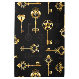 Seamless Pattern with Golden Keys Metal Print