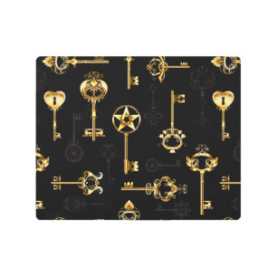 Seamless Pattern with Golden Keys Metal Print