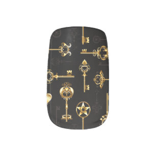 Seamless Pattern with Golden Keys Minx Nail Art
