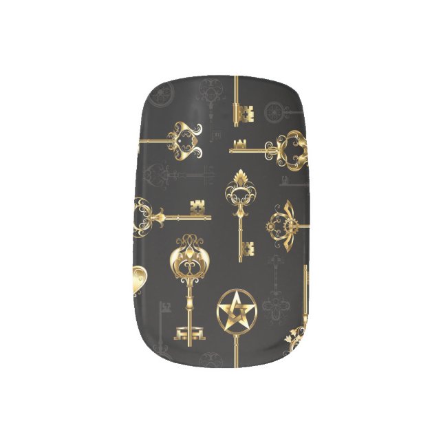 Seamless Pattern with Golden Keys Minx Nail Art (Left Thumb)