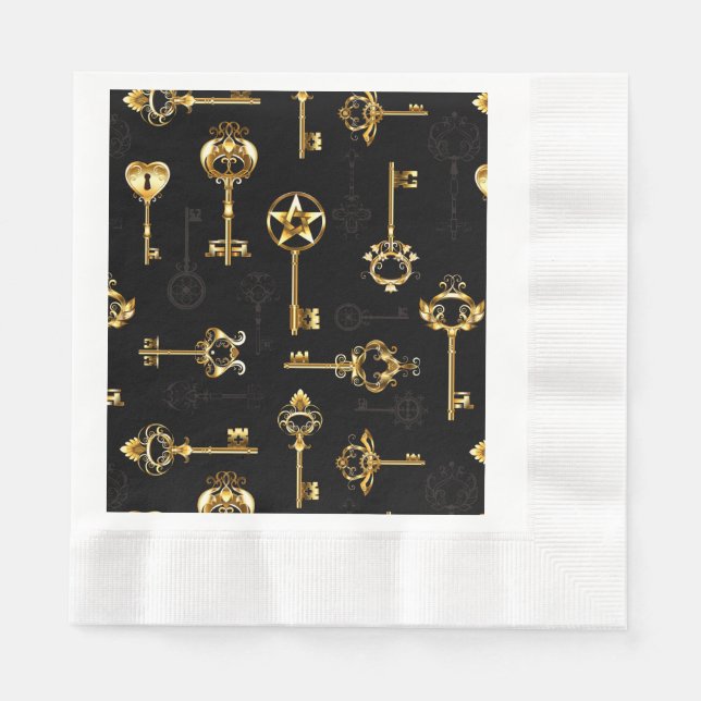 Seamless Pattern with Golden Keys Napkins (Front)