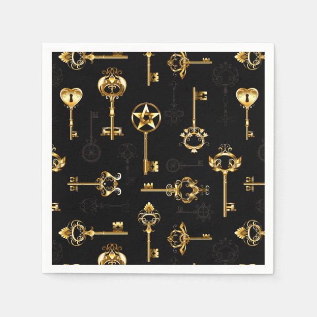 Seamless Pattern with Golden Keys Napkins (Front)