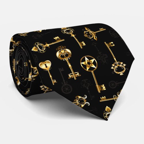 Seamless Pattern with Golden Keys Neck Tie