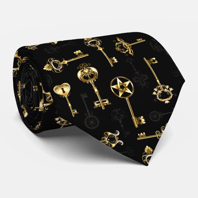 Seamless Pattern with Golden Keys Neck Tie (Rolled)