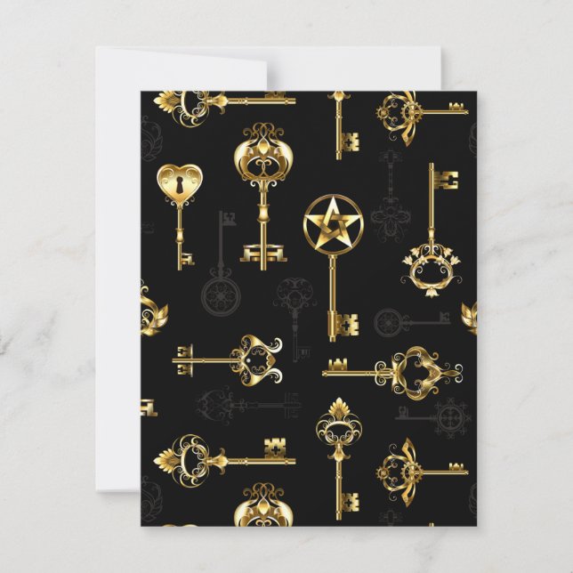 Seamless Pattern with Golden Keys Note Card (Front)