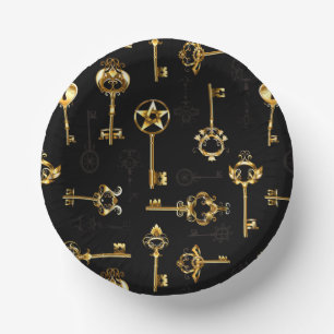 Seamless Pattern with Golden Keys Paper Bowls