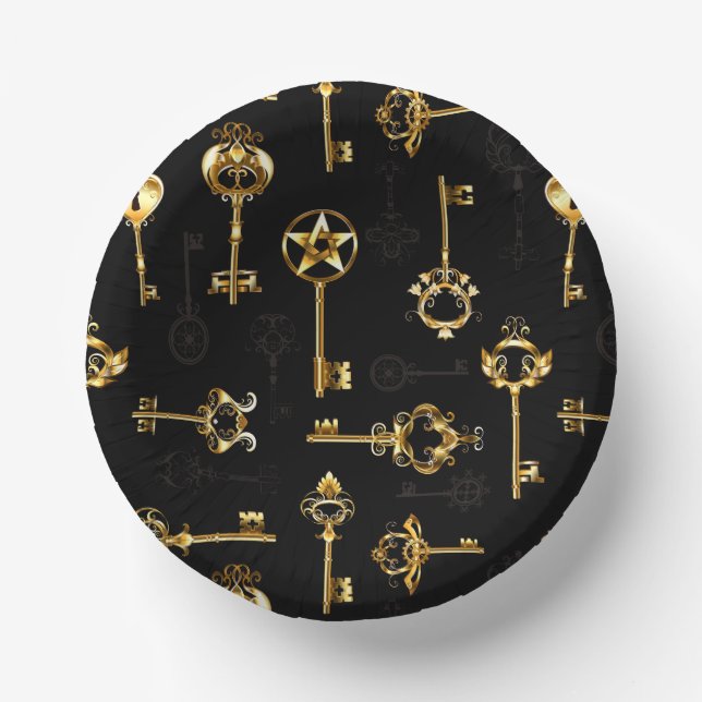 Seamless Pattern with Golden Keys Paper Bowls (Front)