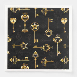 Seamless Pattern with Golden Keys Paper Dinner Napkins