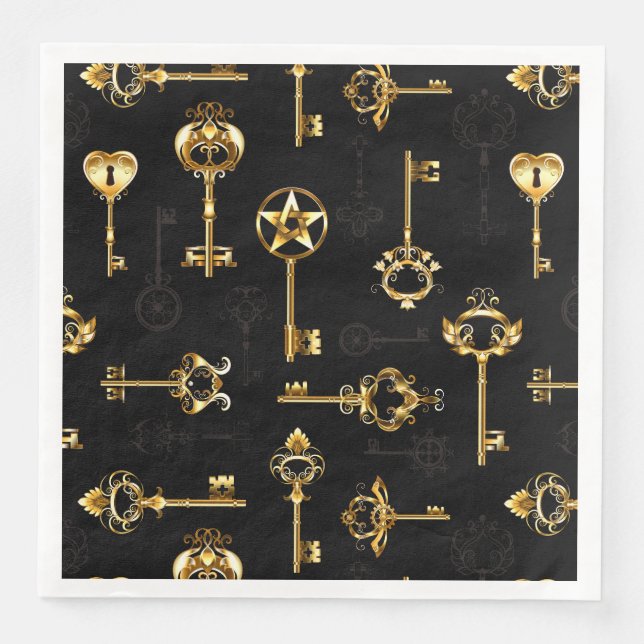 Seamless Pattern with Golden Keys Paper Dinner Napkins (Front)