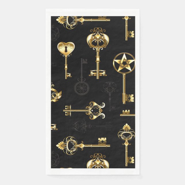 Seamless Pattern with Golden Keys Paper Guest Towels (Front)