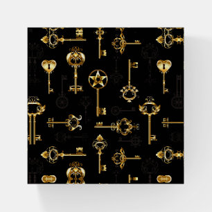 Seamless Pattern with Golden Keys Paperweight