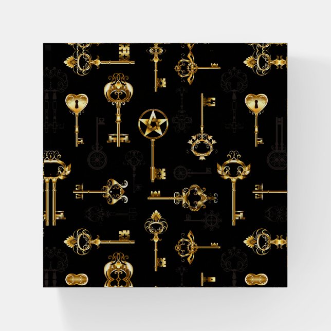 Seamless Pattern with Golden Keys Paperweight (Front)