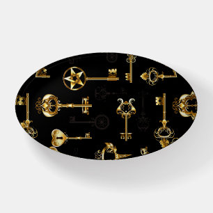 Seamless Pattern with Golden Keys Paperweight