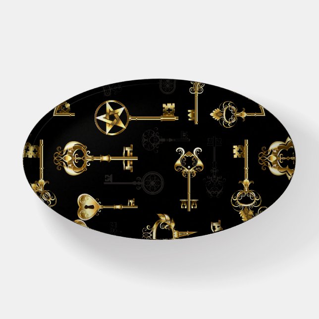 Seamless Pattern with Golden Keys Paperweight (Front)