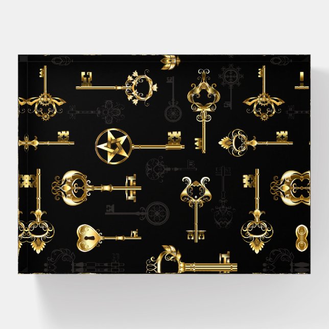 Seamless Pattern with Golden Keys Paperweight (Front)