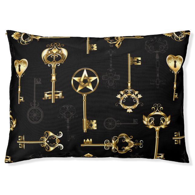 Seamless Pattern with Golden Keys Pet Bed (Front)