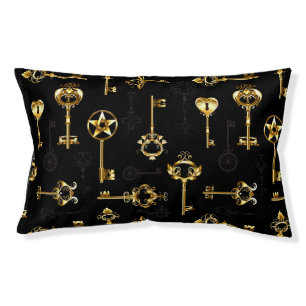 Seamless Pattern with Golden Keys Pet Bed