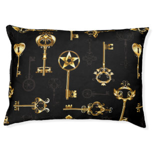 Seamless Pattern with Golden Keys Pet Bed