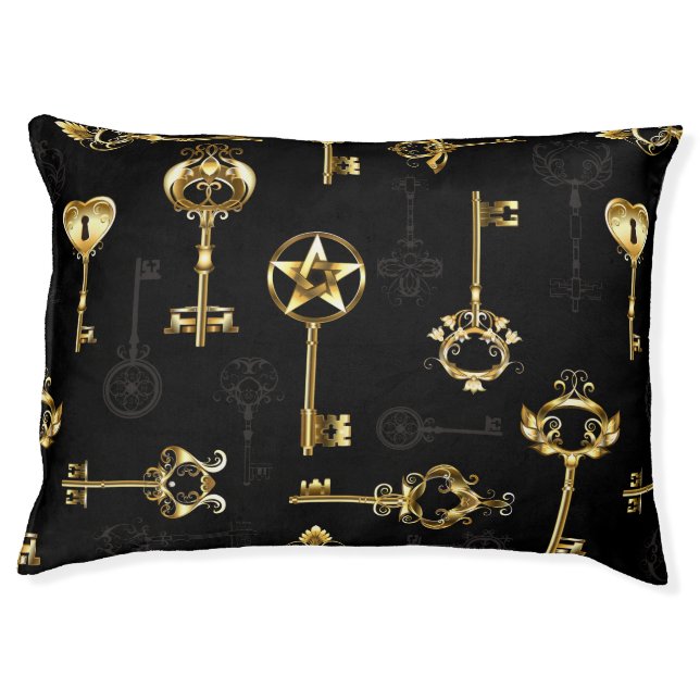Seamless Pattern with Golden Keys Pet Bed (Front)