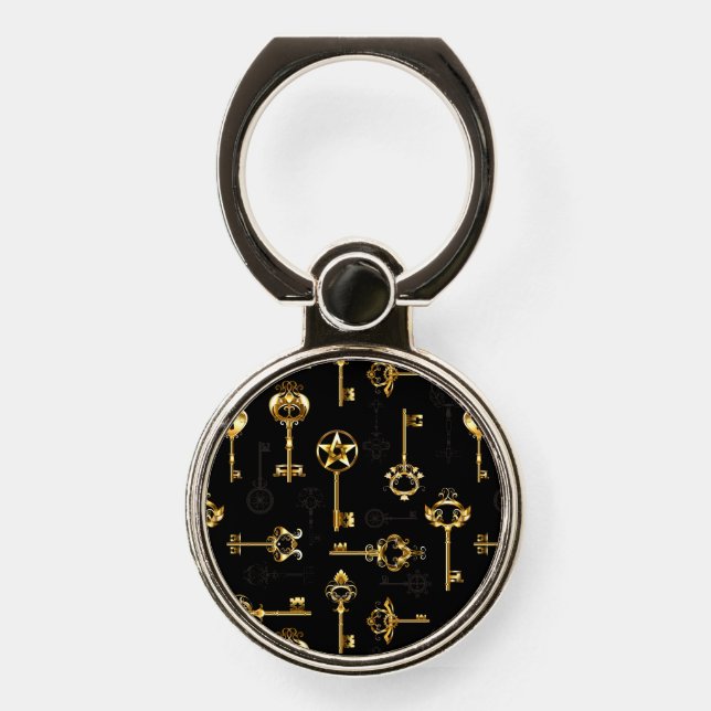 Seamless Pattern with Golden Keys Phone Ring Stand (Front)
