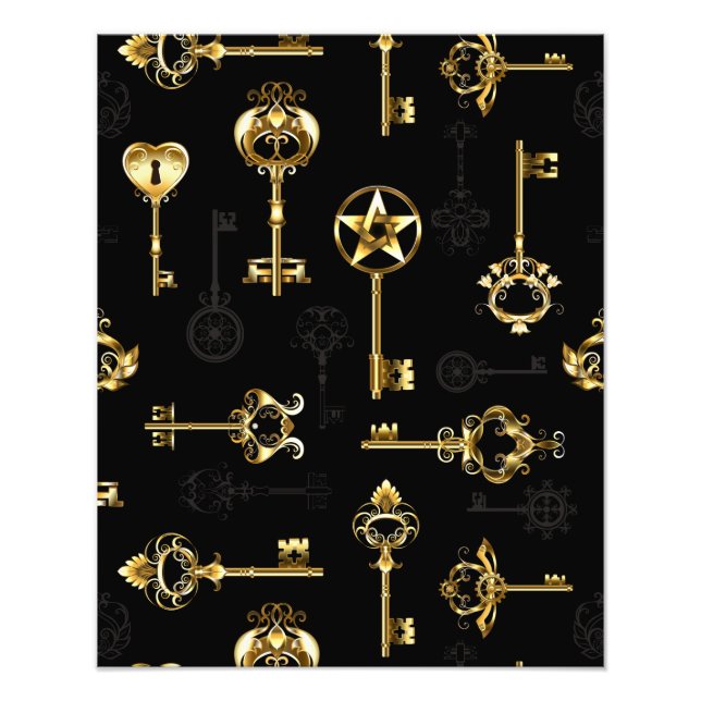 Seamless Pattern with Golden Keys Photo Print (Front)