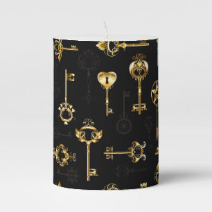 Seamless Pattern with Golden Keys Pillar Candle