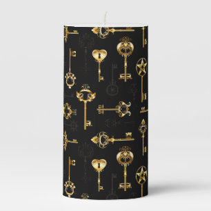 Seamless Pattern with Golden Keys Pillar Candle