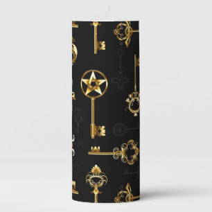 Seamless Pattern with Golden Keys Pillar Candle