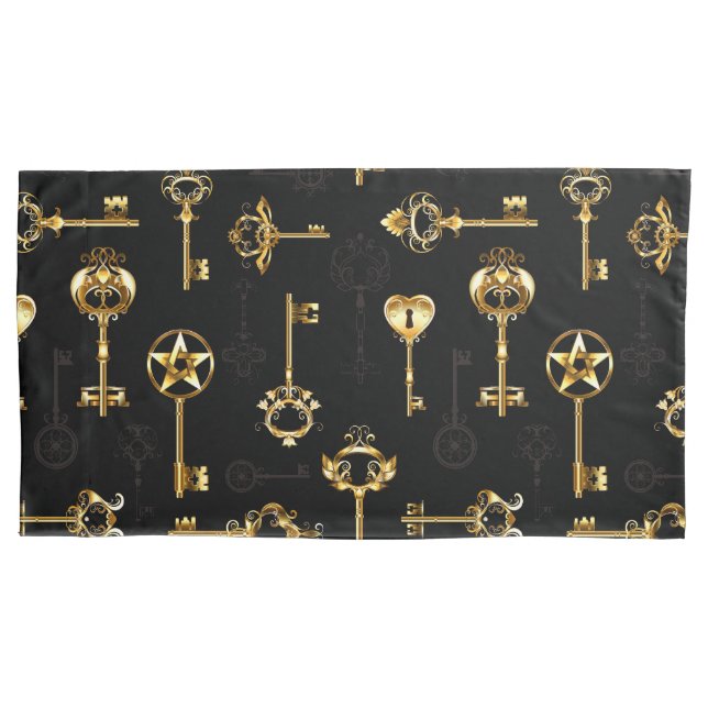 Seamless Pattern with Golden Keys Pillow Case (Front-Left)