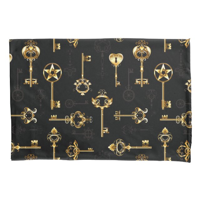 Seamless Pattern with Golden Keys Pillow Case (Front-Left)