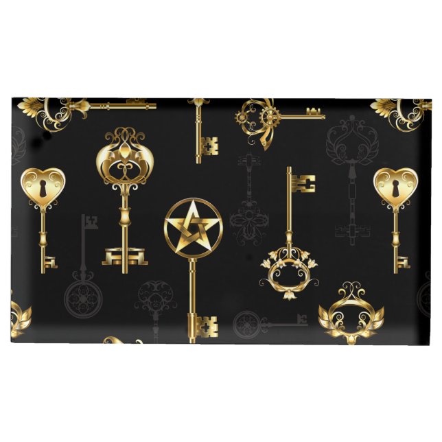 Seamless Pattern with Golden Keys Place Card Holder (Front)
